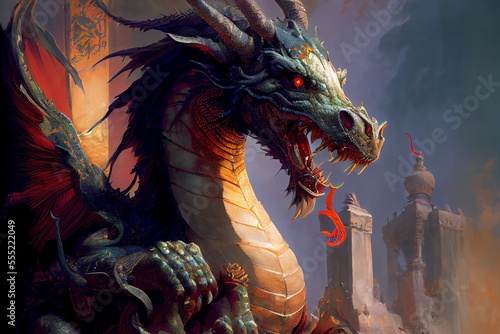 Dragon fantasy concept art mythological creature. Generative AI © Pixel Matrix