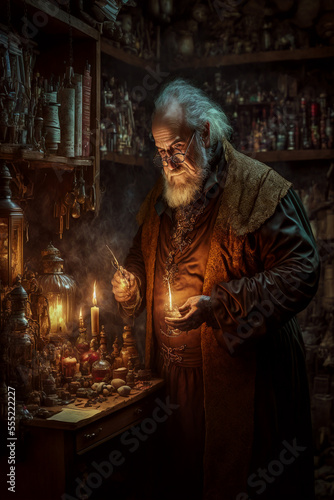 Generative AI illustration of an old alchemist