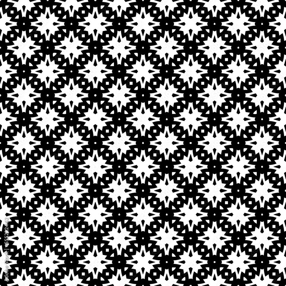 Black and white seamless pattern texture. Greyscale ornamental graphic design. Mosaic ornaments. Pattern template. Vector illustration. EPS10.