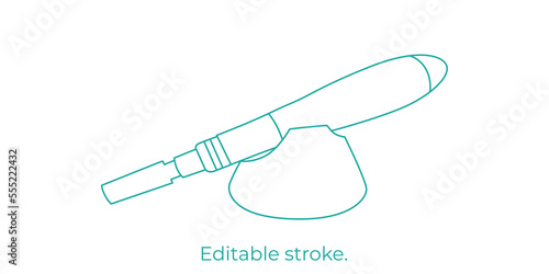 Derma roller, dermapen or mesopen line icon for face treatment. Vector stock illustration isolated on white background. Editable stroke. 