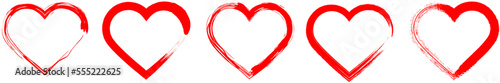 Red hearts icons vector set.Hand drawn hearts for web site, love symbol and Valentine's day.Red hearts isolated on white background.