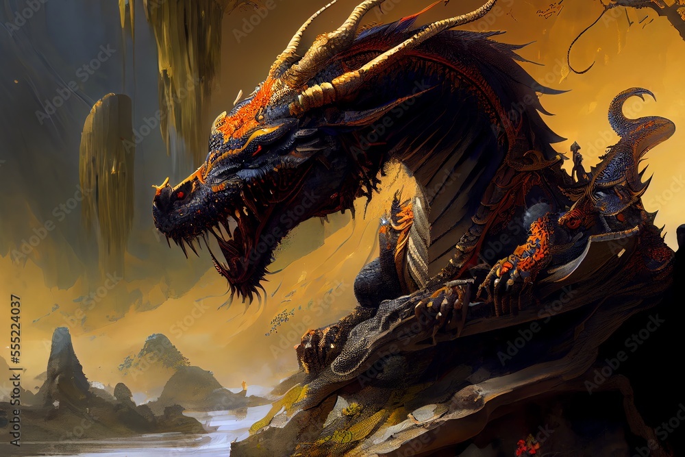 Dragon fantasy concept art mythological creature. Generative AI Dragon fantasy concept art mythological creature. Generative AI