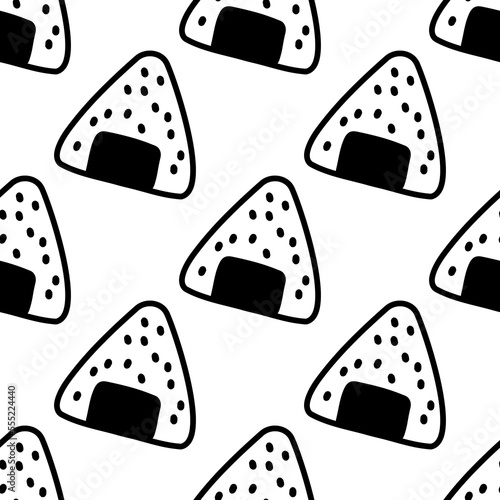 Japanese sushi onigiri pattern in hand drawn style. Asian food for restaurants menu