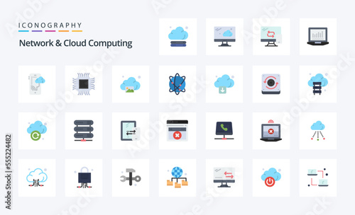 25 Network And Cloud Computing Flat color icon pack