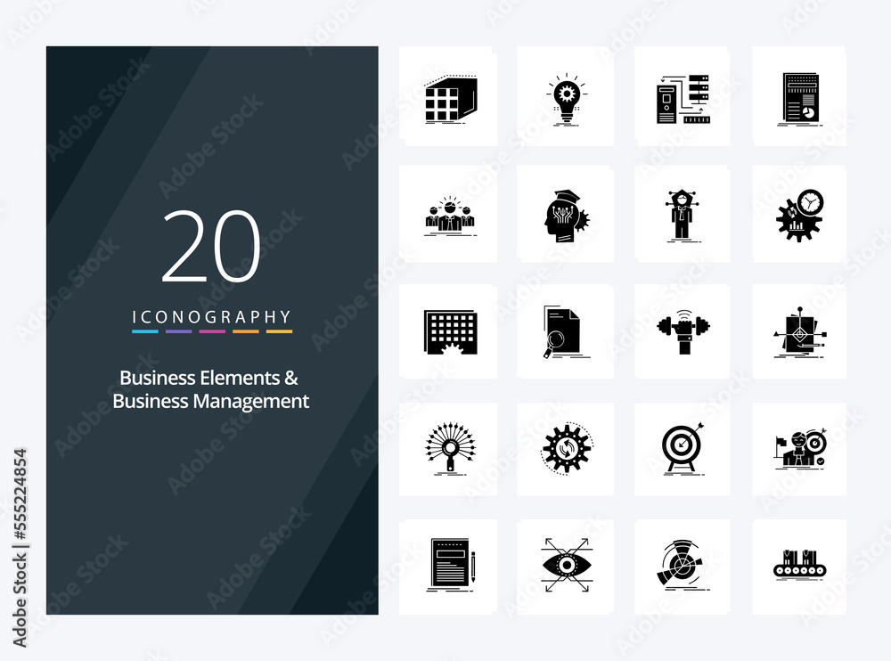 20 Business Elements And Business Managment Solid Glyph icon for presentation