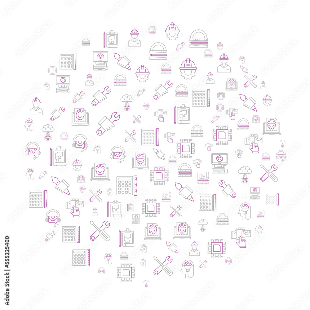 Engineering concept in circle with clean and simple icons, Infographic idea of making creative products. Template for website banner, flyer and poster. Engineering concept in circle with clean and simple icons, Infographic idea of making creative products. Template for website banner, flyer and poster.