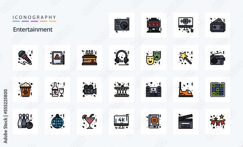25 Entertainment Line Filled Style icon pack