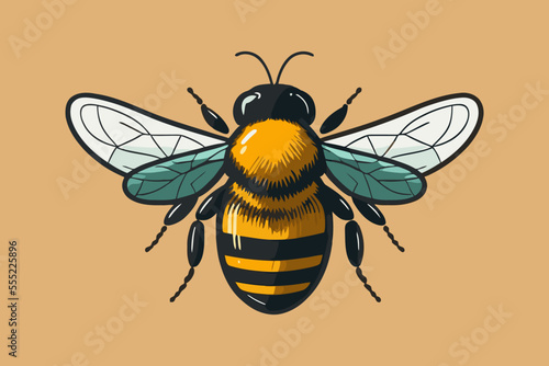 flying honey bee bumblebee character logo mascot flat vector