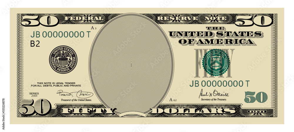 US Dollars 50 banknote -American dollar bill cash money isolated on white background. - obrazy, fototapety, plakaty 