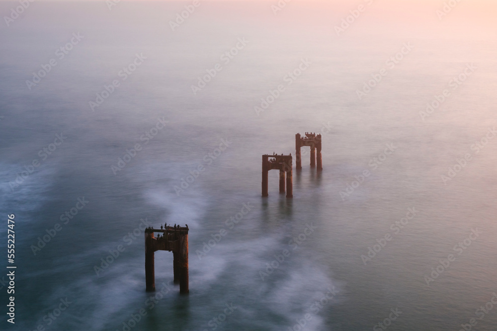 Old pilings off the California coast; Davenport, California, United States of America Old pilings off the California coast; Davenport, California, United States of America