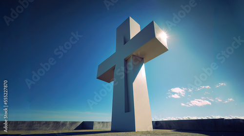 Cross with blue sky background, generative ai