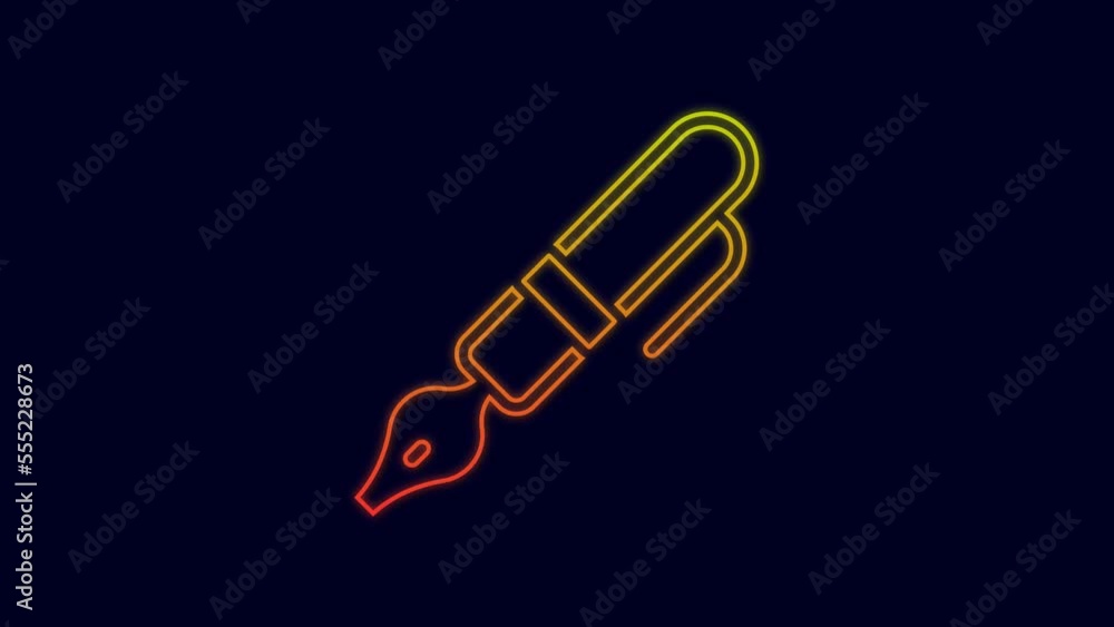 Glowing neon line Fountain pen nib icon isolated on blue background. Pen tool sign. 4K Video motion graphic animation Glowing neon line Fountain pen nib icon isolated on blue background. Pen tool sign. 4K Video motion graphic animation