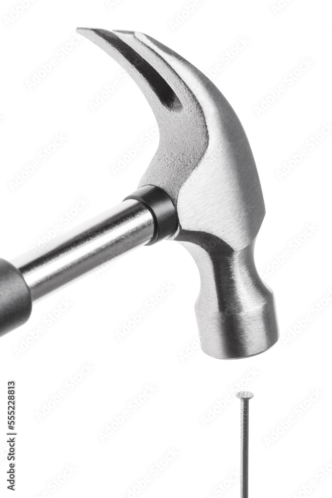 Hammer hitting a nail, isolated on white background Hammer hitting a nail, isolated on white background