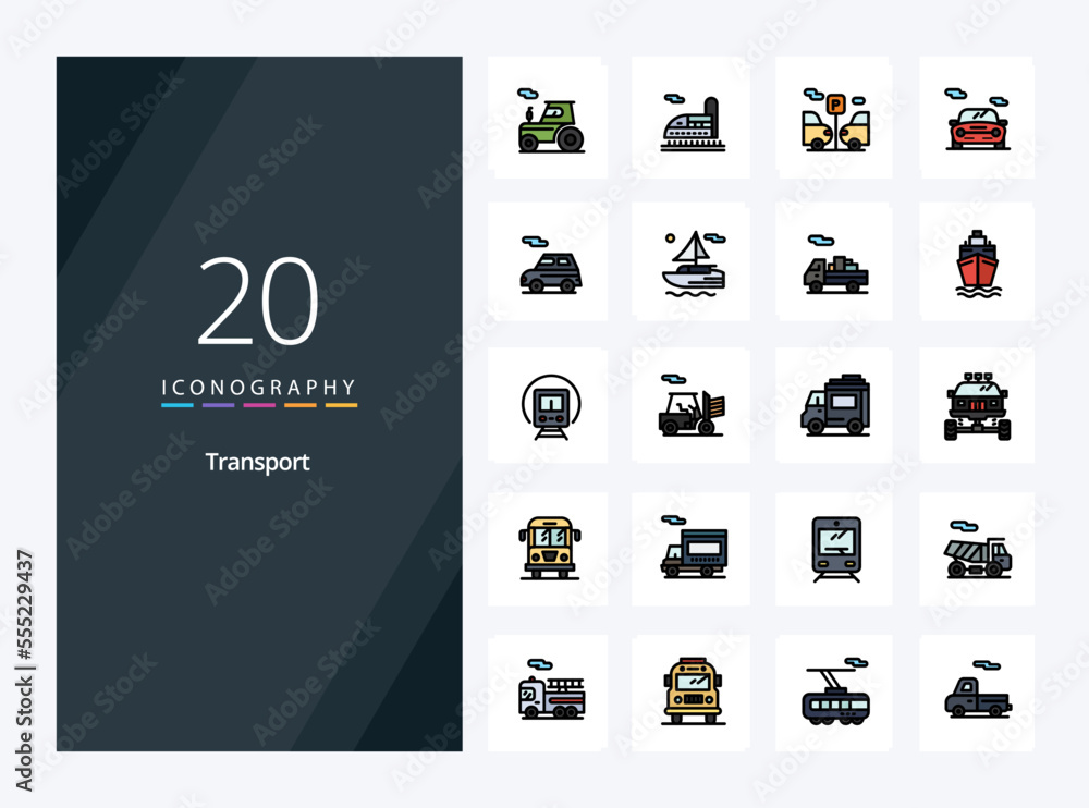20 Transport line Filled icon for presentation