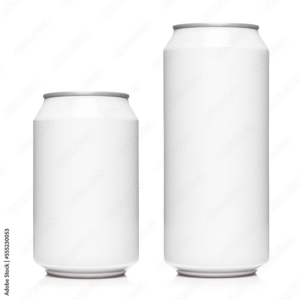 White 330ml and 500ml aluminium cans, isolated on white background White 330ml and 500ml aluminium cans, isolated on white background