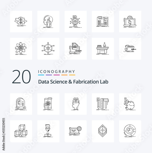 20 Data Science And Fabrication Lab Line icon Pack like digital design research sharing head