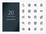 20 Summer Food Drink Outline icon for presentation