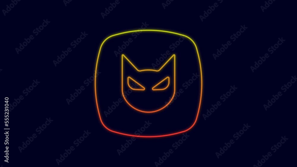 Glowing neon line Black cat icon isolated on blue background. Happy Halloween party. 4K Video motion graphic animation Glowing neon line Black cat icon isolated on blue background. Happy Halloween party. 4K Video motion graphic animation