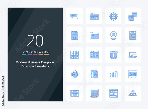 20 Modern Business And Business Essentials Blue Color icon for presentation