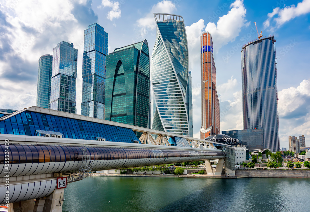 Obraz premium International Business Center (Moscow City) and Bagration bridge in Moscow, Russia
