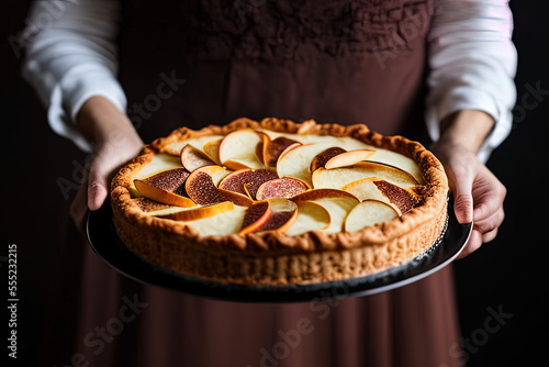 a close-up of a person holding a pie - AI Generated