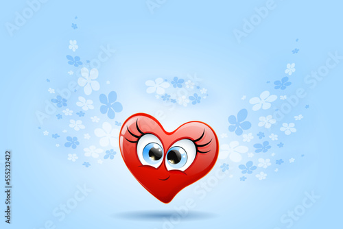 Funny heart angel with wings and nimbus from blue flowers