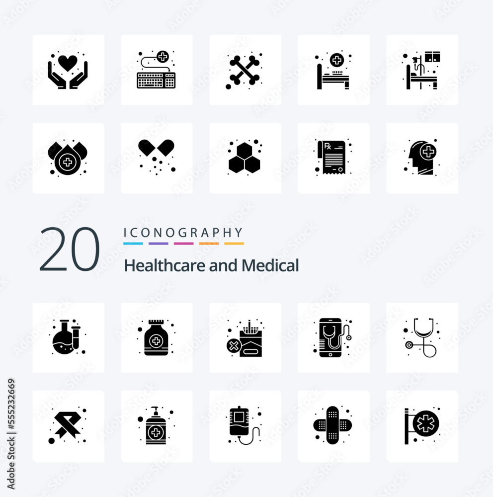 20 Medical Solid Glyph icon Pack like healthcare online no mobile healthcare