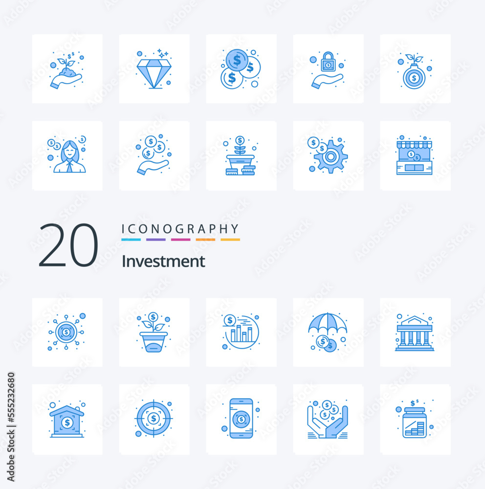20 Investment Blue Color icon Pack like price investment return commercial investment