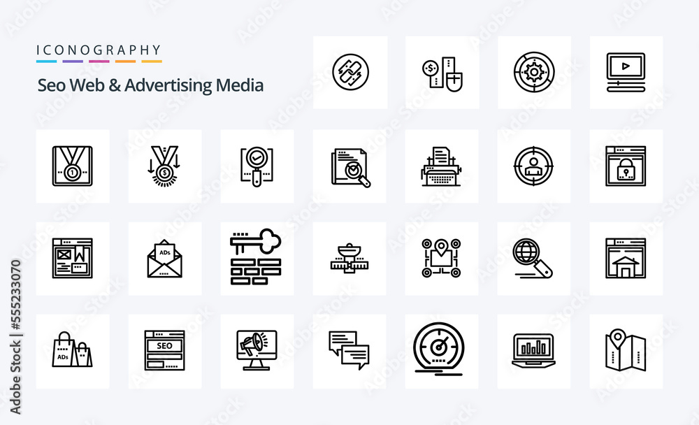 25 Seo Web And Advertising Media Line icon pack