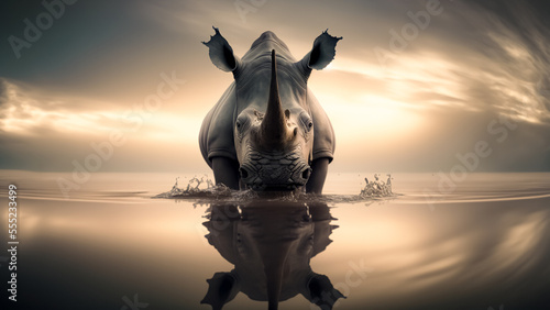Fototapeta Naklejka Na Ścianę i Meble -  Rhino Rhinoceros , Dangerous Big Horn Facea animal mammal. digital art