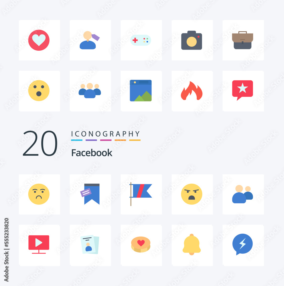 20 Facebook Flat Color icon Pack like heart feeling golf faint emoji