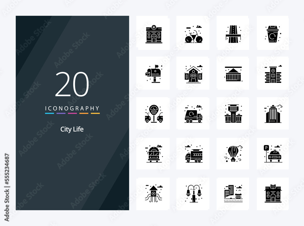 20 City Life Solid Glyph icon for presentation