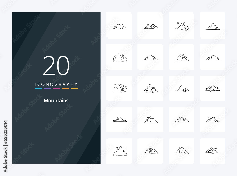20 Mountains Outline icon for presentation