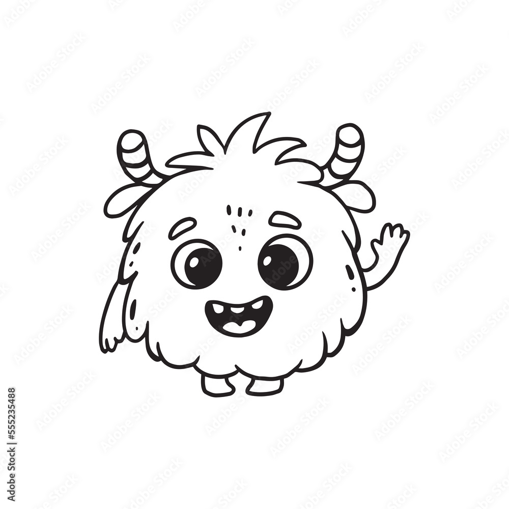 Obraz premium Cute cartoon monster on white background.Icon monster. Coloring. Vector illustration 