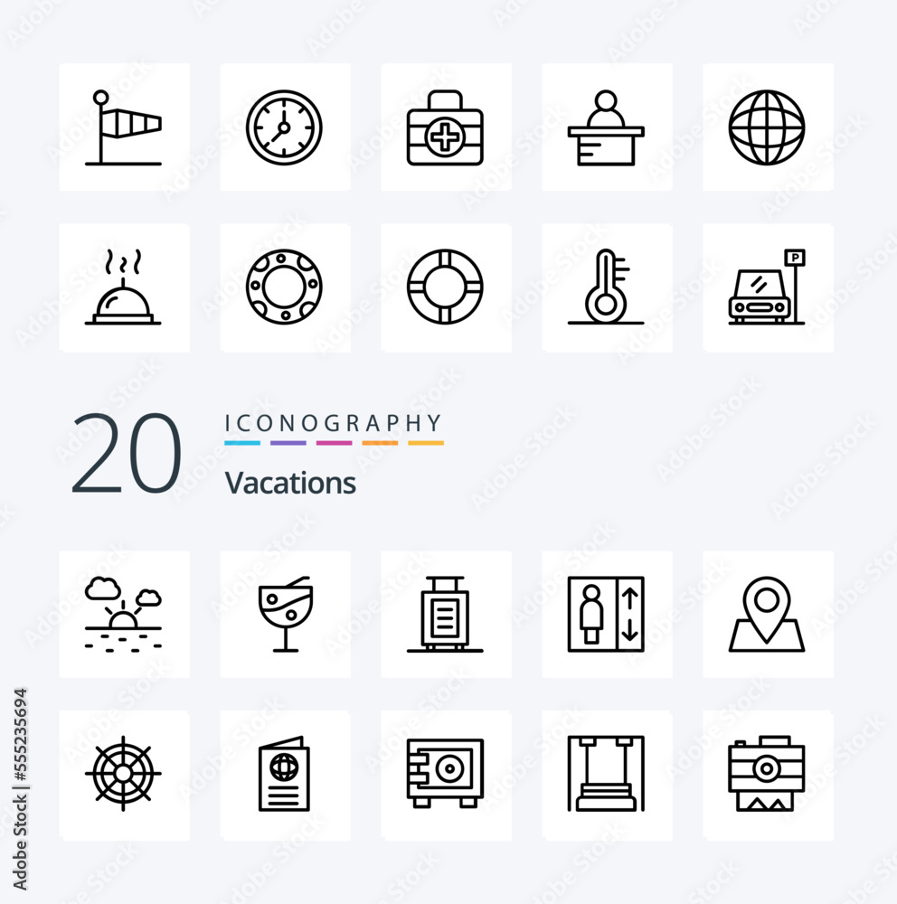 20 Vacations Line icon Pack like map  lift group