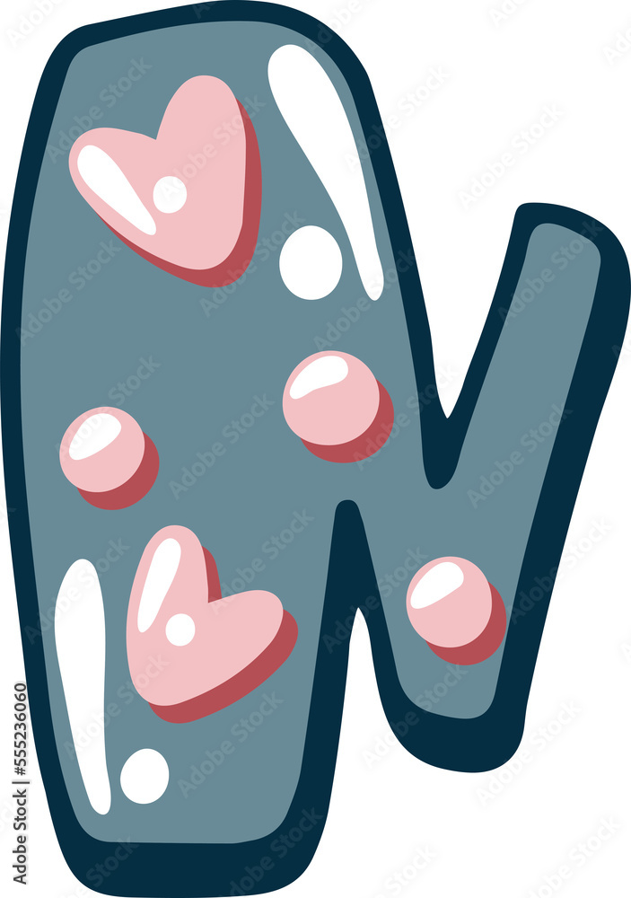 Love bubble alphabet with heart text, letter N Love bubble alphabet with heart text, letter N