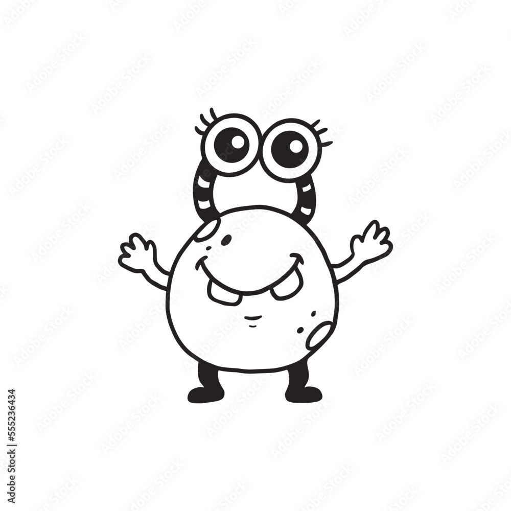 Cute cartoon monster with eyes and teeth on white background.Icon monster. Coloring. Сrab.Vector illustration Cute cartoon monster with eyes and teeth on white background.Icon monster. Coloring. Сrab.Vector illustration