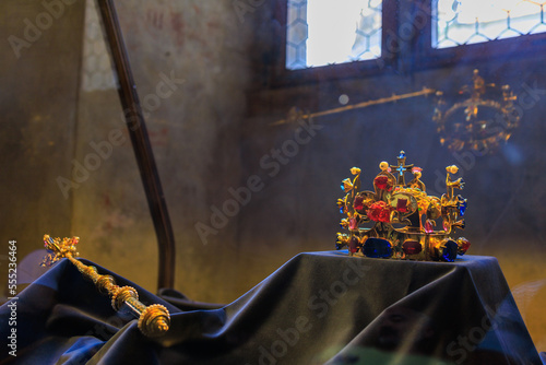 Photography Royal crown. Background with selective focus and copy space