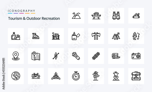 25 Tourism And Outdoor Recreation Line icon pack