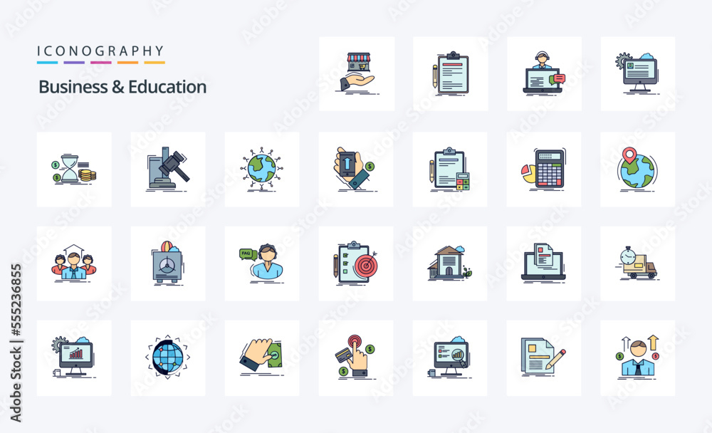 25 Business And Education Line Filled Style icon pack