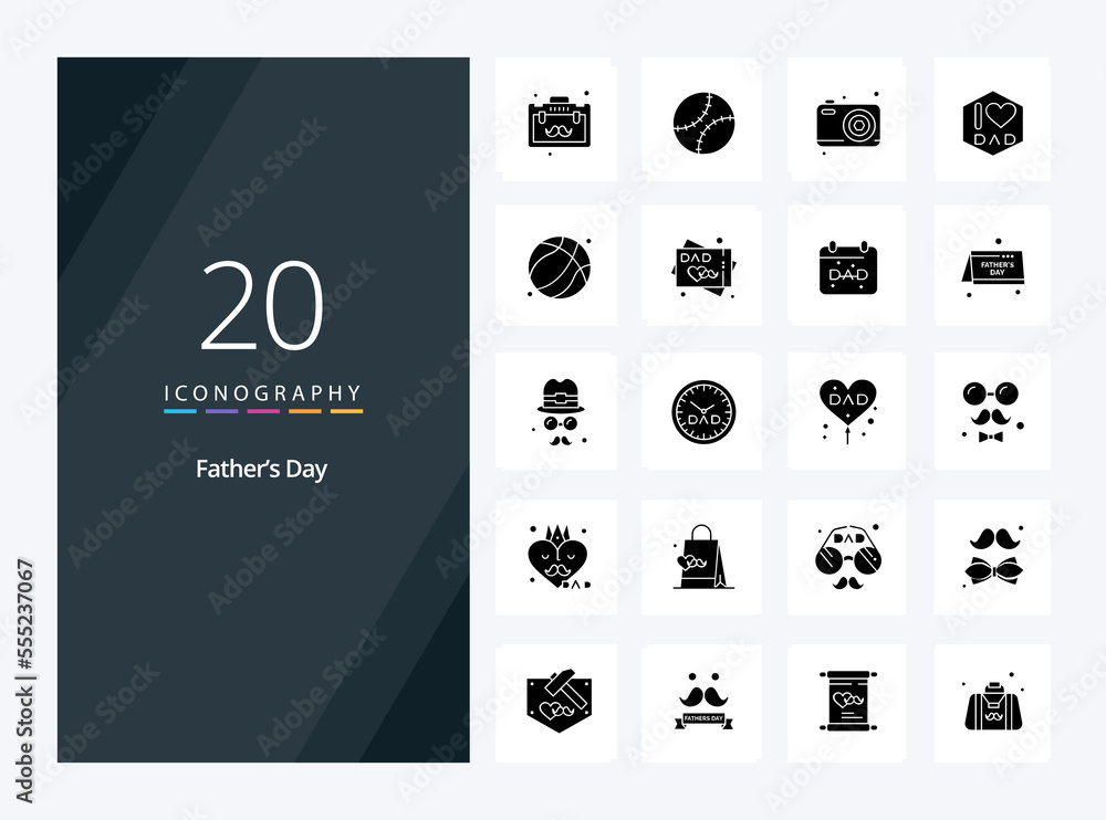 20 Fathers Day Solid Glyph icon for presentation