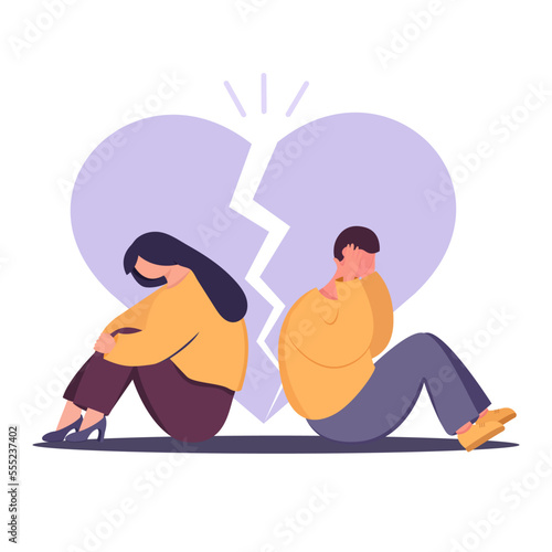 Dating couple having a conflict and relationship problems. Man and a woman in a quarrel. Conflicts between husband and wife. Two characters sitting back to back, disagreement, relationship troubles. 