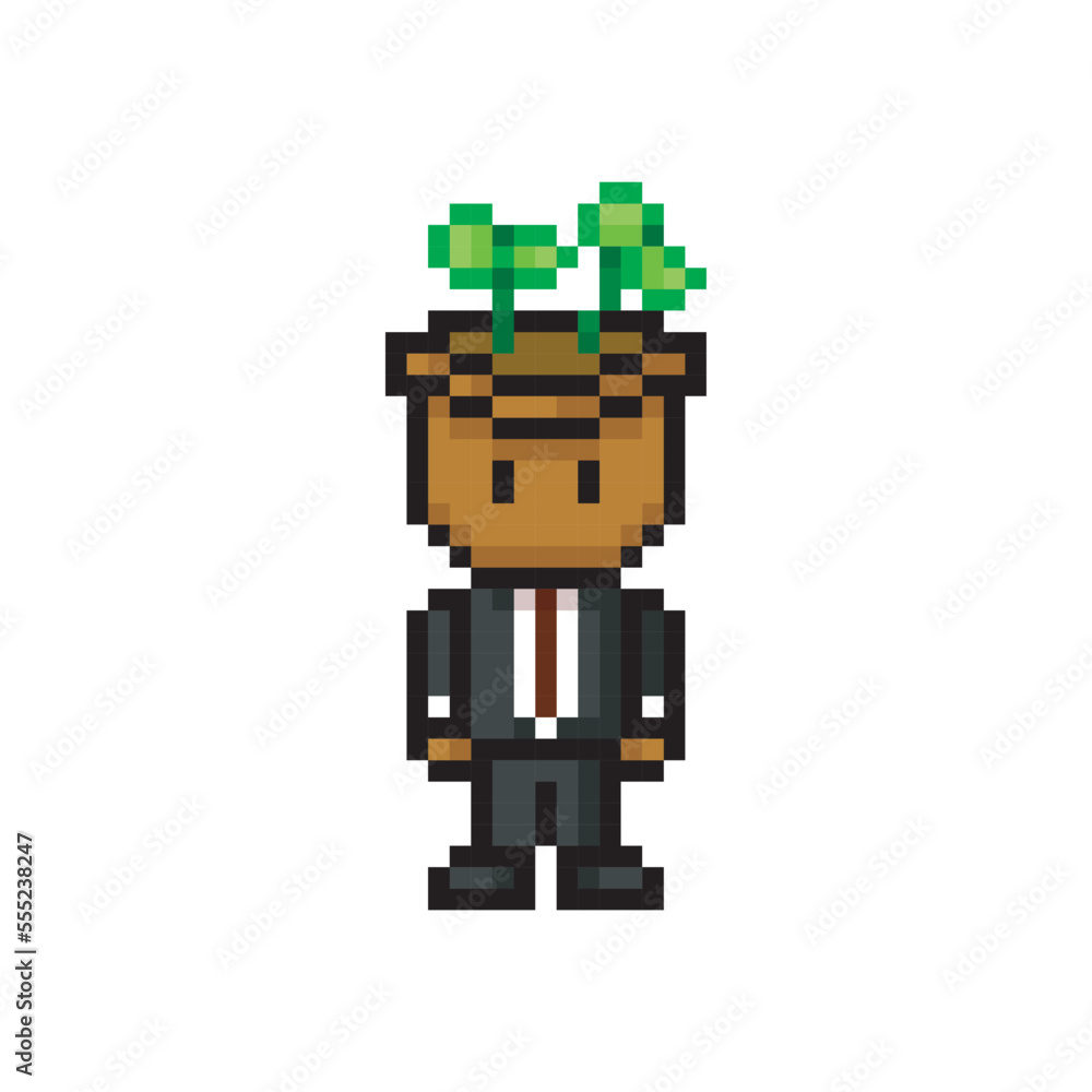 Fototapeta premium Pot man in fancy suit, pixel art character