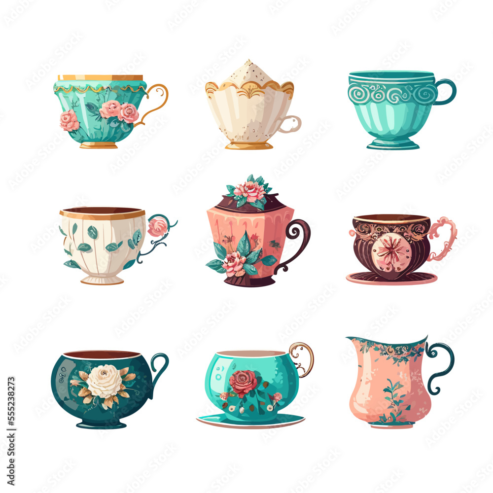 Cartoon cups. Isolated on background. Cartoon flat vector illustration Stock Vector Adobe Stock