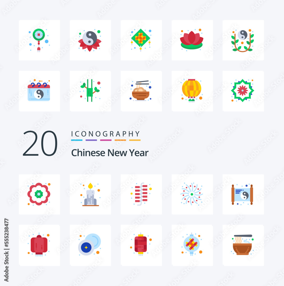 20 Chinese New Year Flat Color icon Pack like chinese year firework paper chinese