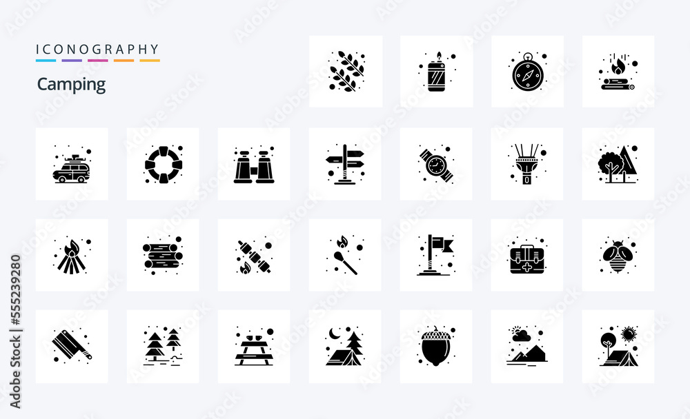 25 Camping Solid Glyph icon pack