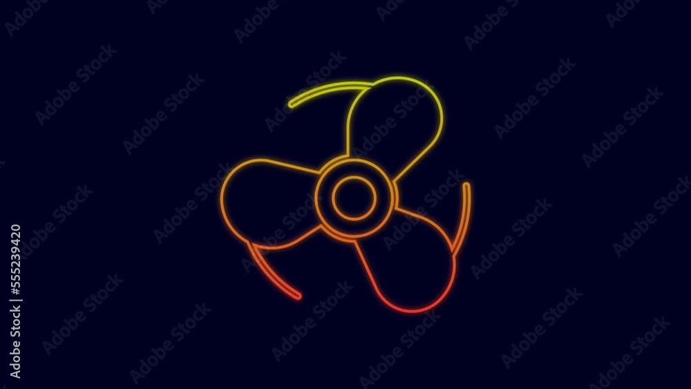 Glowing neon line Boat propeller, turbine icon isolated on blue background. 4K Video motion graphic animation Glowing neon line Boat propeller, turbine icon isolated on blue background. 4K Video motion graphic animation