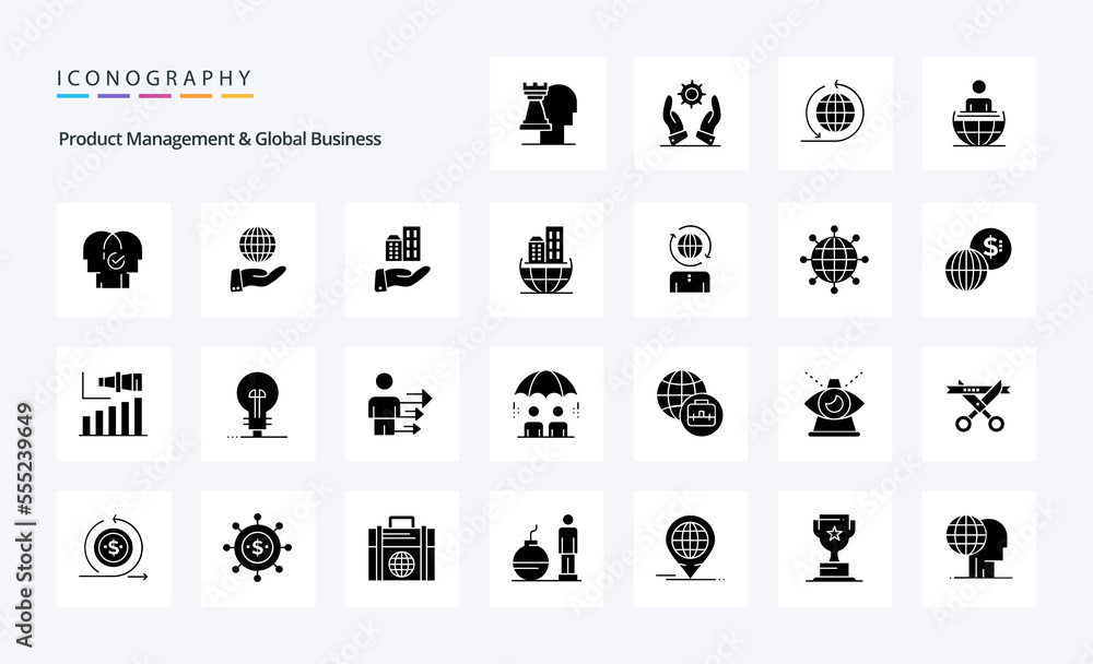 25 Product Managment And Global Business Solid Glyph icon pack