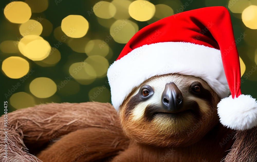 Generative AI of Sloth with Santa Claus Hat Generative AI of Sloth with Santa Claus Hat
