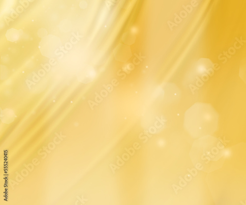 ビロードの高級な揺れるキラキラゴールドのカーテンー光差し込む美しい背景素材